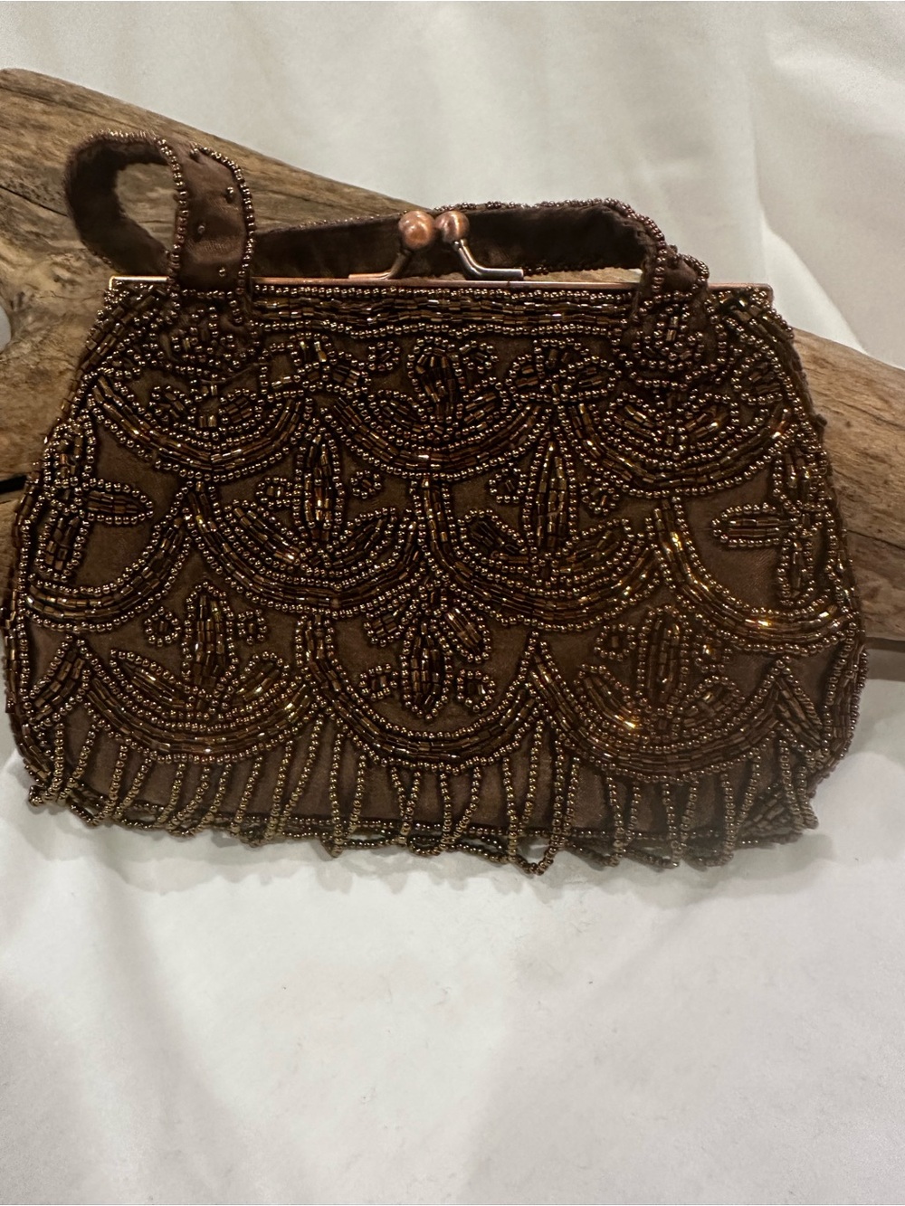 Carolee Beaded Brown Evening Clutch - Elegant Women's Bag